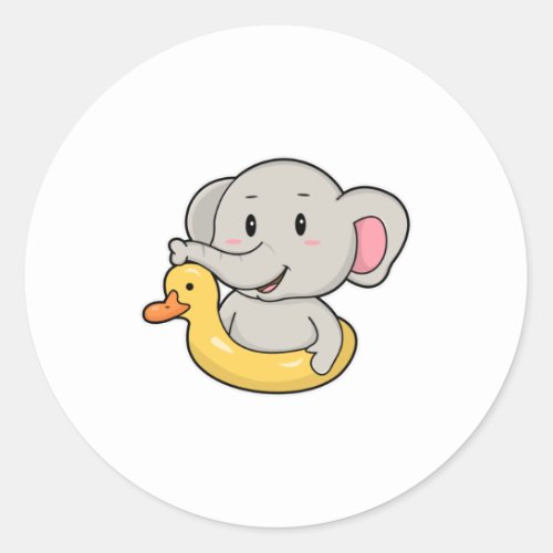 Elephant at Swimming with Swim ring Classic Round Sticker