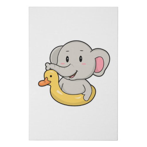 Elephant at Swimming with Swim ring Faux Canvas Print