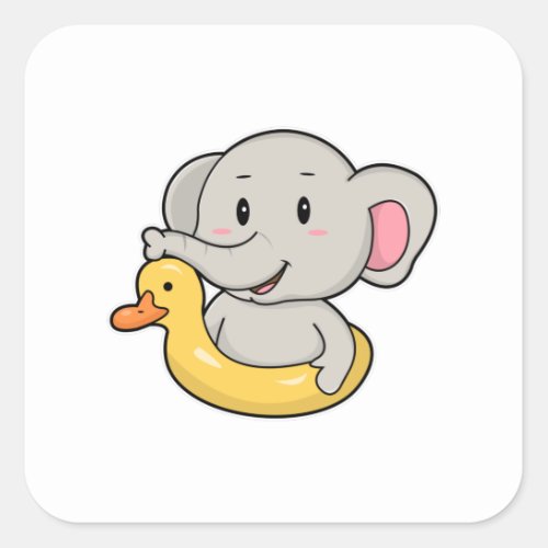 Elephant at Swimming with Swim ring Square Sticker