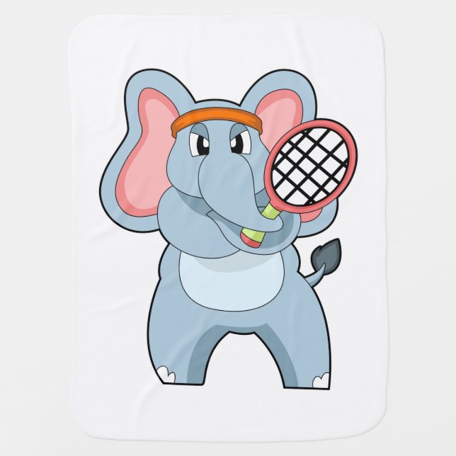 Elephant at Tennis with Tennis racket Baby Blanket (Front)