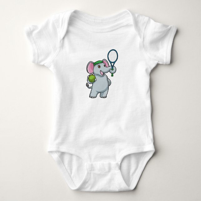 Elephant at Tennis with Tennis racket Baby Bodysuit (Front)