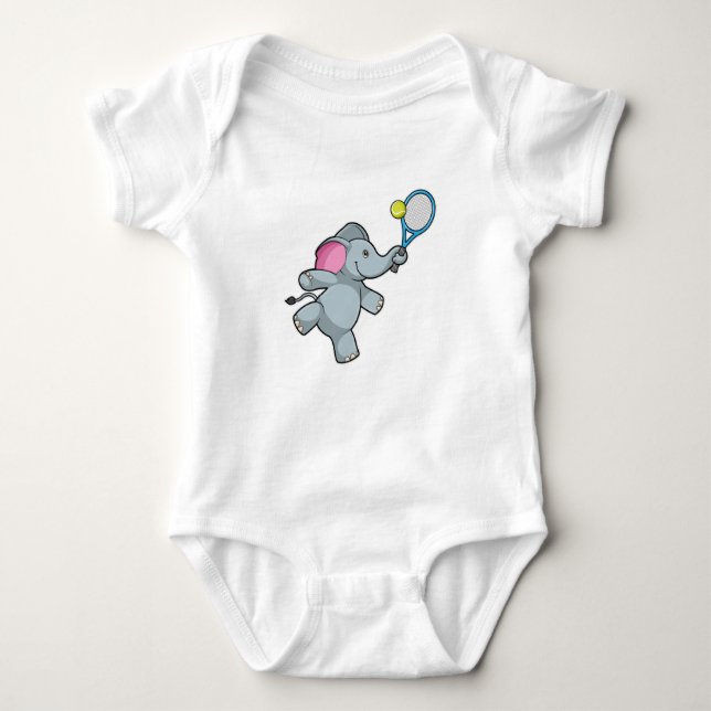 Elephant at Tennis with Tennis racket Baby Bodysuit (Front)