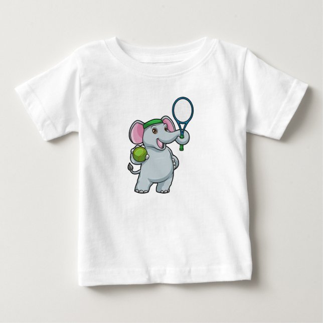 Elephant at Tennis with Tennis racket Baby T-Shirt (Front)
