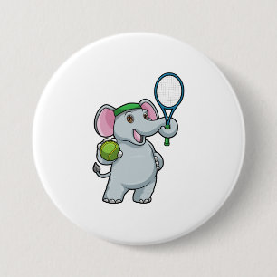 Elephant at Tennis with Tennis racket Button