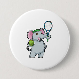 Elephant at Tennis with Tennis racket Button