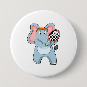 Elephant at Tennis with Tennis racket Button