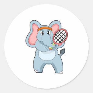 Elephant at Tennis with Tennis racket Classic Round Sticker