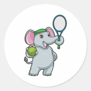 Elephant at Tennis with Tennis racket Classic Round Sticker