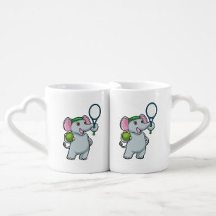 Elephant at Tennis with Tennis racket Coffee Mug Set