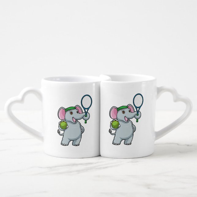 Elephant at Tennis with Tennis racket Coffee Mug Set (Front Nesting)