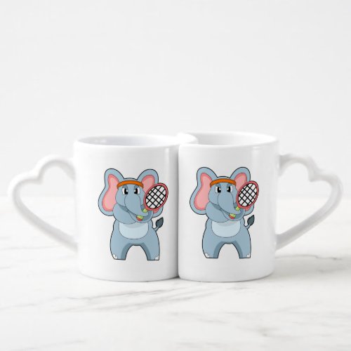 Elephant at Tennis with Tennis racket Coffee Mug Set