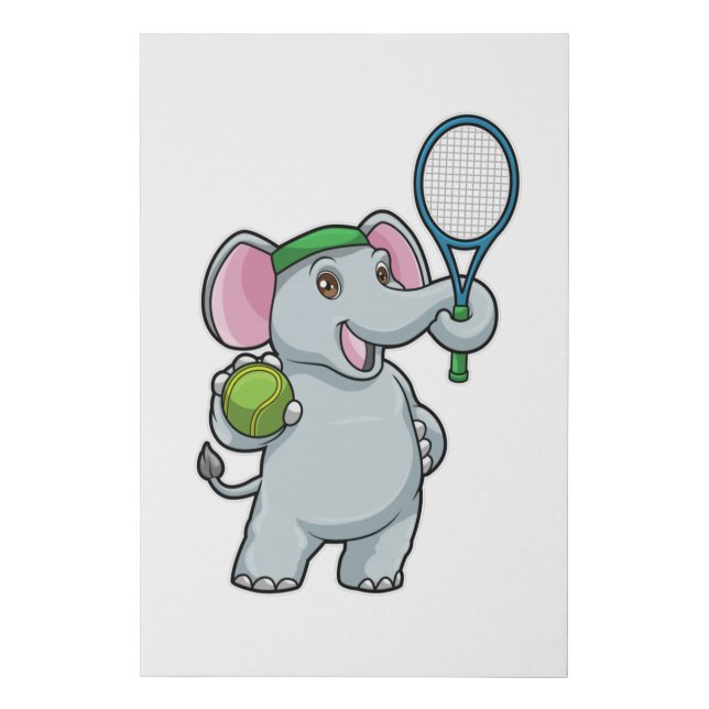 Elephant at Tennis with Tennis racket Faux Canvas Print (Front)