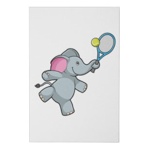 Elephant at Tennis with Tennis racket Faux Canvas Print
