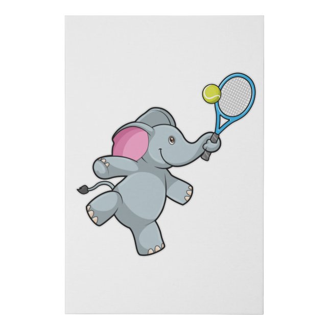 Elephant at Tennis with Tennis racket Faux Canvas Print (Front)