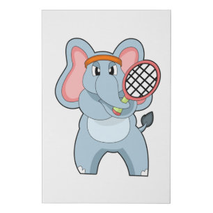 Elephant at Tennis with Tennis racket Faux Canvas Print