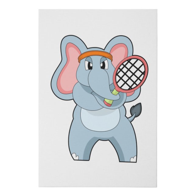 Elephant at Tennis with Tennis racket Faux Canvas Print (Front)