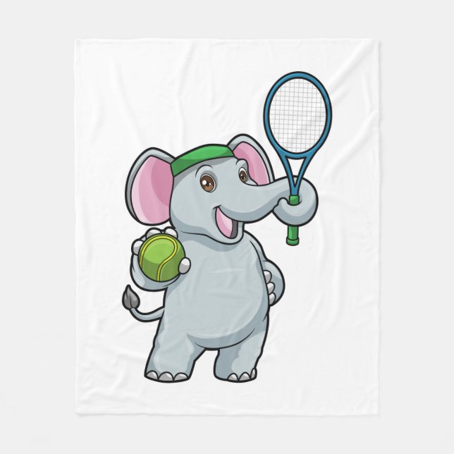 Elephant at Tennis with Tennis racket Fleece Blanket (Front)