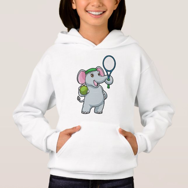 Elephant at Tennis with Tennis racket Hoodie (Front)