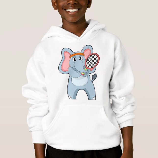 Elephant at Tennis with Tennis racket Hoodie (Front)