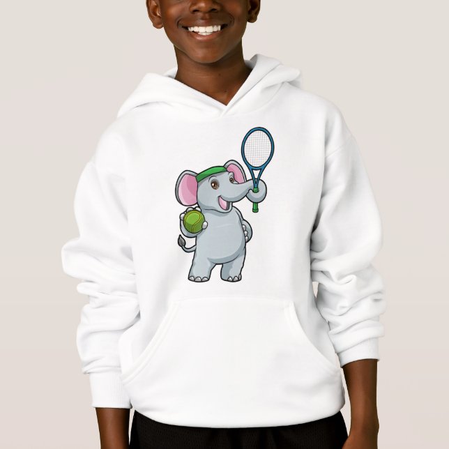 Elephant at Tennis with Tennis racket Hoodie (Front)