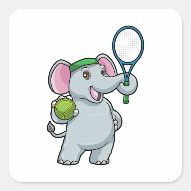 Elephant at Tennis with Tennis racket Square Sticker (Front)