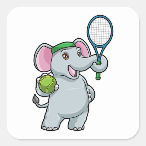 Elephant at Tennis with Tennis racket Square Sticker