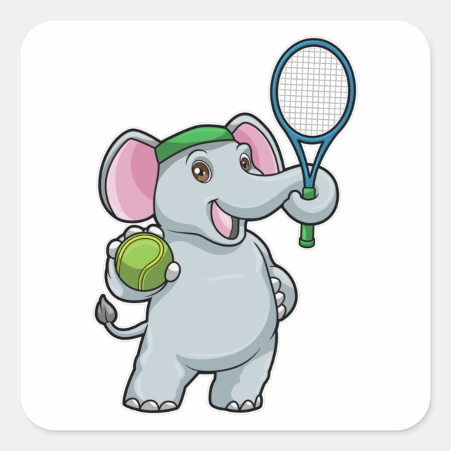 Elephant at Tennis with Tennis racket Square Sticker (Front)