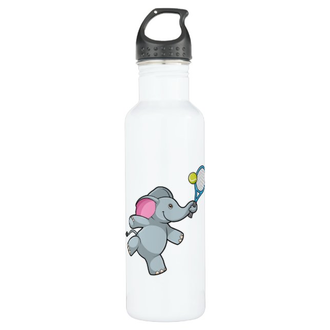 Elephant at Tennis with Tennis racket Stainless Steel Water Bottle (Front)
