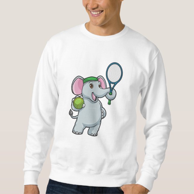 Elephant at Tennis with Tennis racket Sweatshirt (Front)