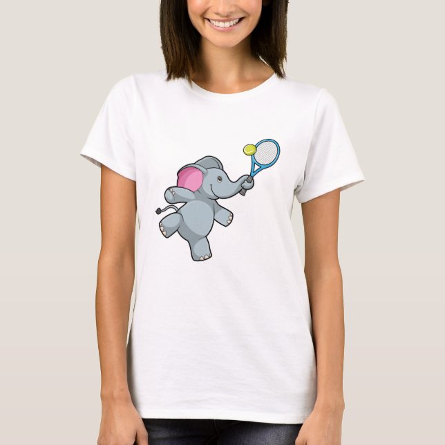 Elephant at Tennis with Tennis racket T-Shirt (Front)