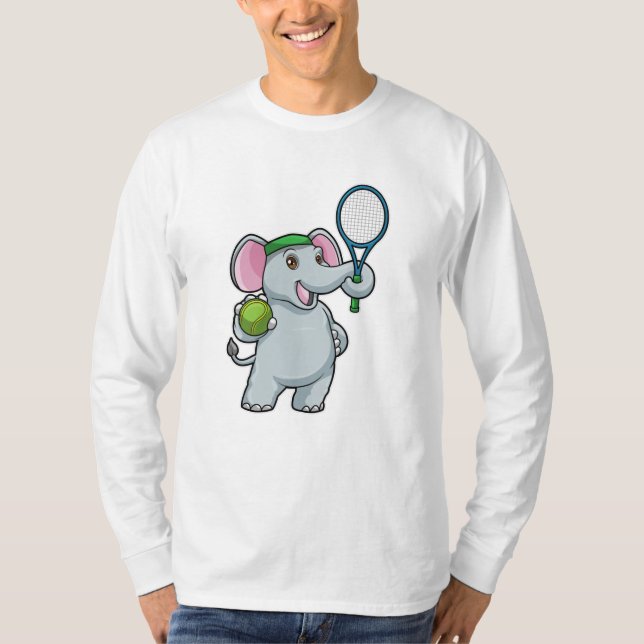 Elephant at Tennis with Tennis racket T-Shirt (Front)