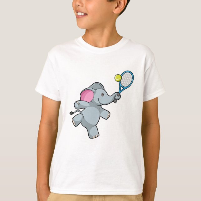 Elephant at Tennis with Tennis racket T-Shirt (Front)