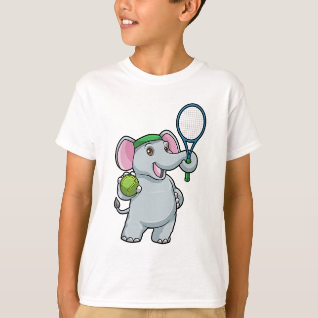 Elephant at Tennis with Tennis racket T-Shirt (Front)