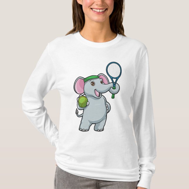 Elephant at Tennis with Tennis racket T-Shirt (Front)