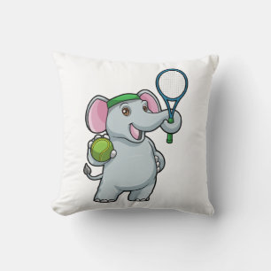 Elephant at Tennis with Tennis racket Throw Pillow