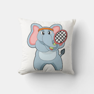 Elephant at Tennis with Tennis racket Throw Pillow