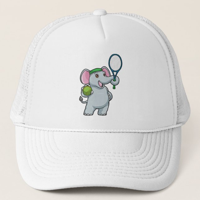 Elephant at Tennis with Tennis racket Trucker Hat (Front)