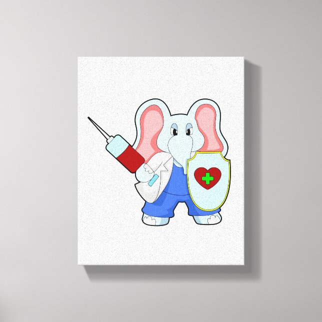 Elephant at Vaccination with Syringe Canvas Print (Front)