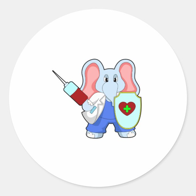 Elephant at Vaccination with Syringe Classic Round Sticker (Front)
