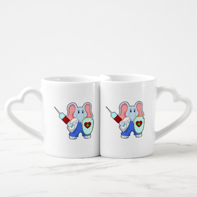 Elephant at Vaccination with Syringe Coffee Mug Set (Front Nesting)