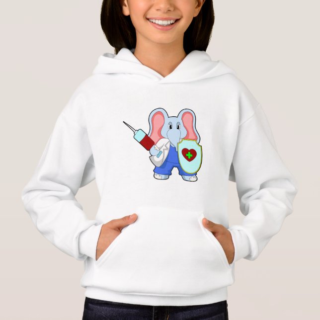 Elephant at Vaccination with Syringe Hoodie (Front)