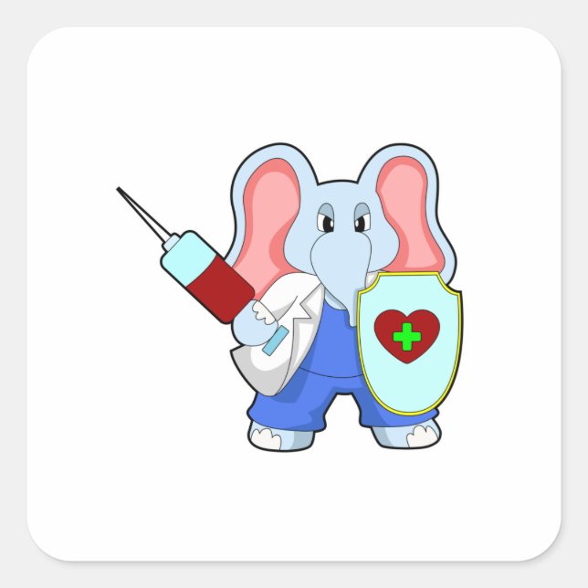Elephant at Vaccination with Syringe Square Sticker (Front)