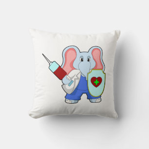Elephant at Vaccination with Syringe Throw Pillow