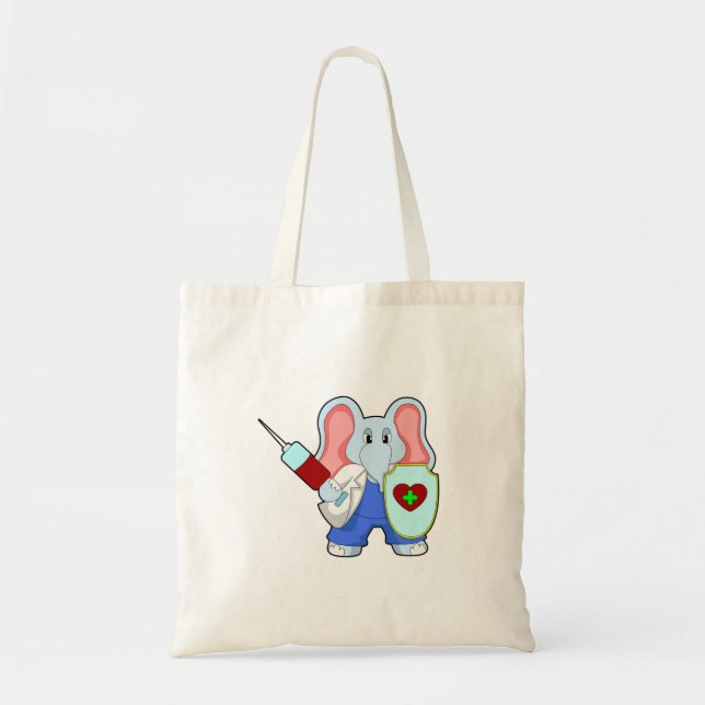 Elephant at Vaccination with Syringe Tote Bag (Front)