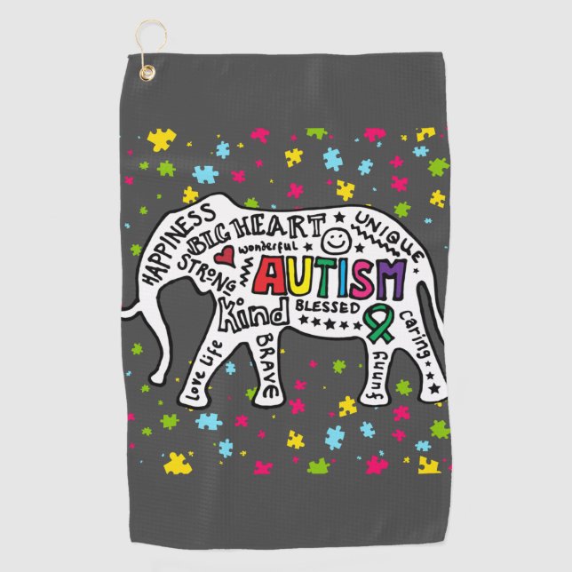Elephant Autism Awareness Golf Towel (Front)