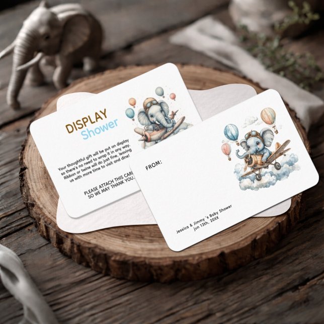 Elephant Aviator Baby Shower Display Shower  Enclosure Card (Creator Uploaded)