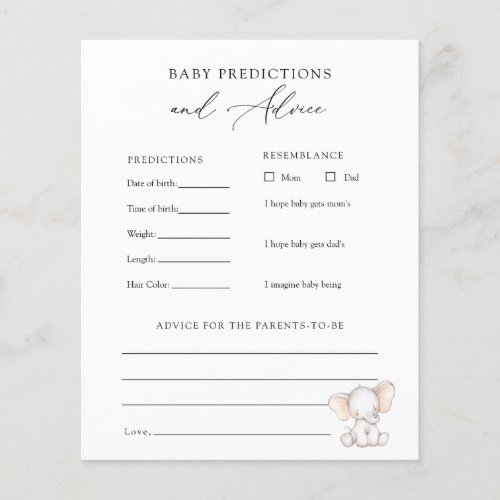 Elephant Baby Advice and Predictions Card