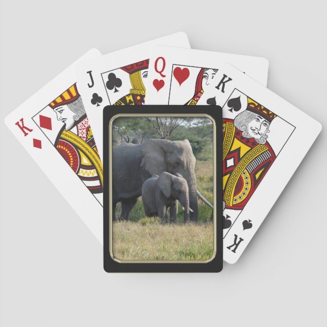 Elephant Baby and Mom Photo Art Playing Cards (Back)