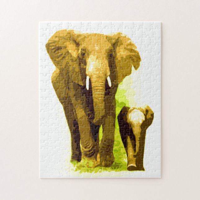 Elephant & Baby - Animals Art Jigsaw Puzzle (Vertical)