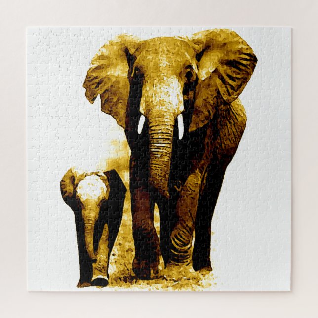 Elephant & Baby - Animals Art Jigsaw Puzzle (Vertical)